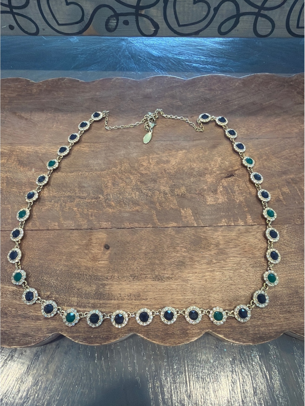 Ann Taylor Gold Tone Necklace with Blue and Green Gemstones